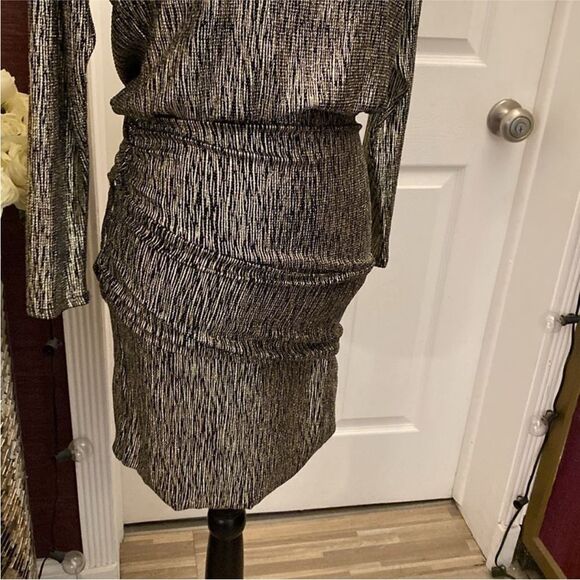 Maje Gold Ruched Sheath Dress with Bateau Neckline, S - Picture 5 of 11